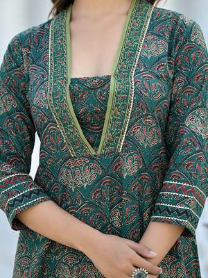 Women Ethnic Motifs Printed Gotta Patti Cotton Kurta with Trousers & Dupatta 2