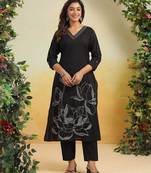 Women Floral Embroidered Regular Sequinned Pure Cotton Kurta with Trousers