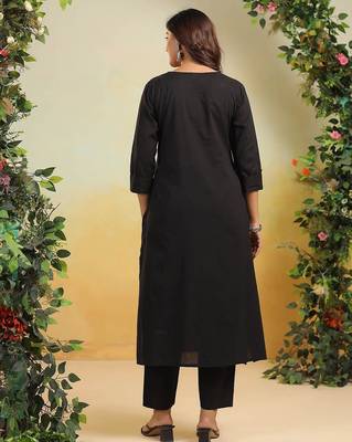 Women Floral Embroidered Regular Sequinned Pure Cotton Kurta with Trousers 4