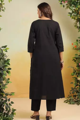 Women Floral Embroidered Regular Sequinned Pure Cotton Kurta with Trousers