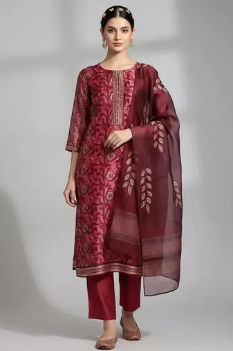 Women Floral Printed Regular Kurta with Trousers & With Dupatta