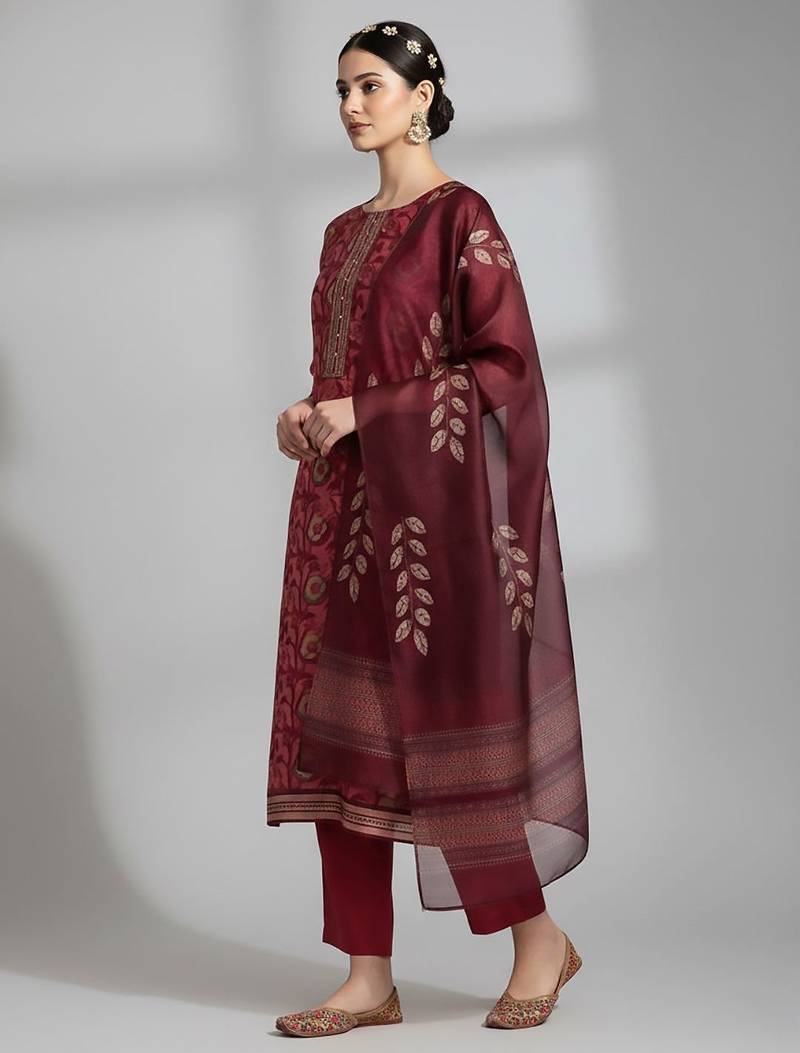 Women Floral Printed Regular Kurta with Trousers & With Dupatta