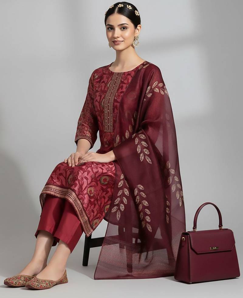Women Floral Printed Regular Kurta with Trousers & With Dupatta