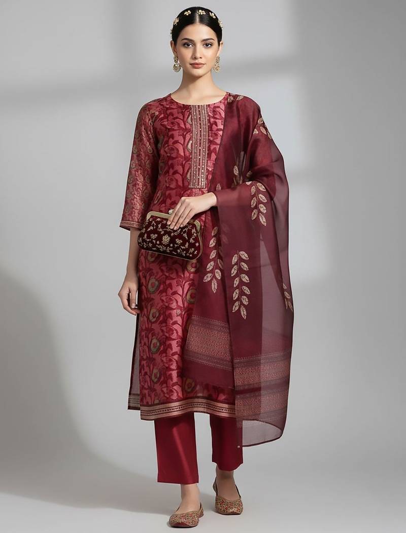 Women Floral Printed Regular Kurta with Trousers & With Dupatta