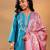 Turquoise Blue Floral Yoke Design Thread Work Kurta With Trouser & Dupatta