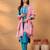 Turquoise Blue Floral Yoke Design Thread Work Kurta With Trouser & Dupatta
