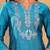 Turquoise Blue Floral Yoke Design Thread Work Kurta With Trouser & Dupatta