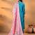 Turquoise Blue Floral Yoke Design Thread Work Kurta With Trouser & Dupatta