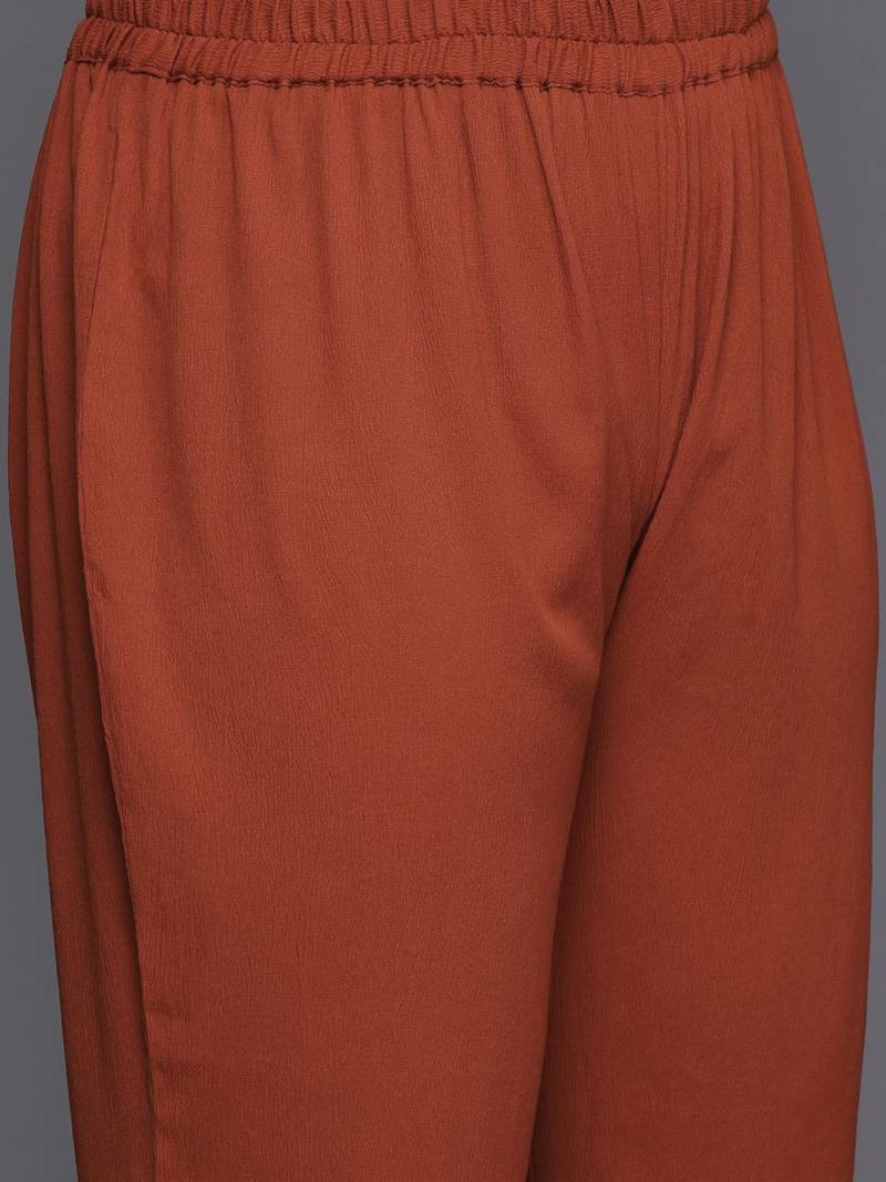 Women Regular Silk Crepe Kurta with Trousers
