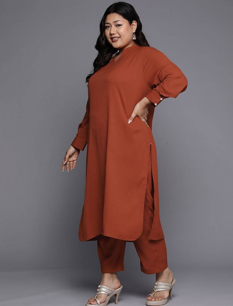 Women Regular Silk Crepe Kurta with Trousers