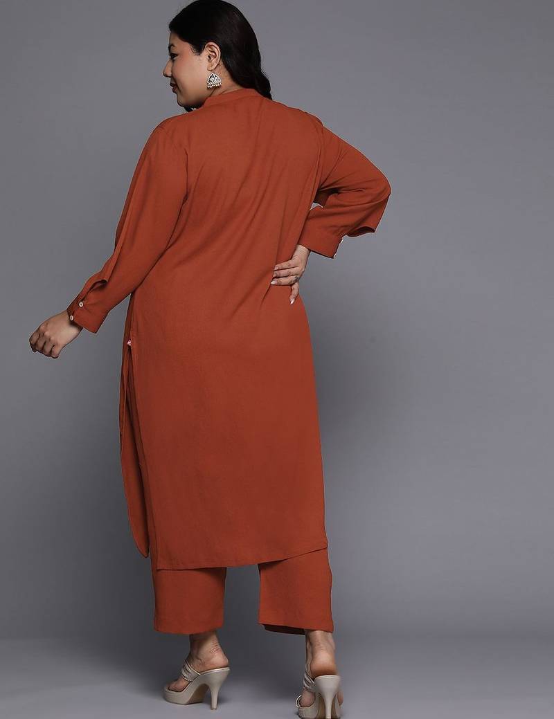 Women Regular Silk Crepe Kurta with Trousers