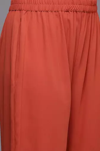 Floral Yoke Design Thread Work Pleated Silk Georgette A-Line Kurta with Trousers