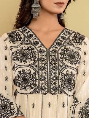 Ethnic Motifs Embroidered Pure Cotton Anarkali Kurta & Trousers With Dupatta 2