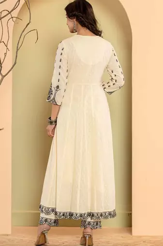 Ethnic Motifs Embroidered Pure Cotton Anarkali Kurta & Trousers With Dupatta