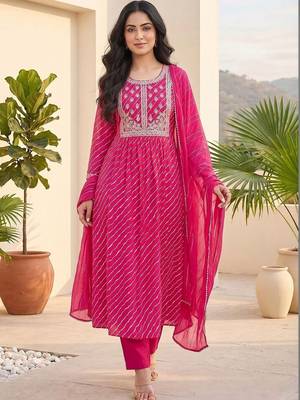 Women Printed Regular Thread Work Kurta with Trousers & With Dupatta 1