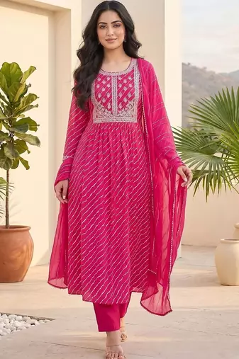 Women Printed Regular Thread Work Kurta with Trousers & With Dupatta