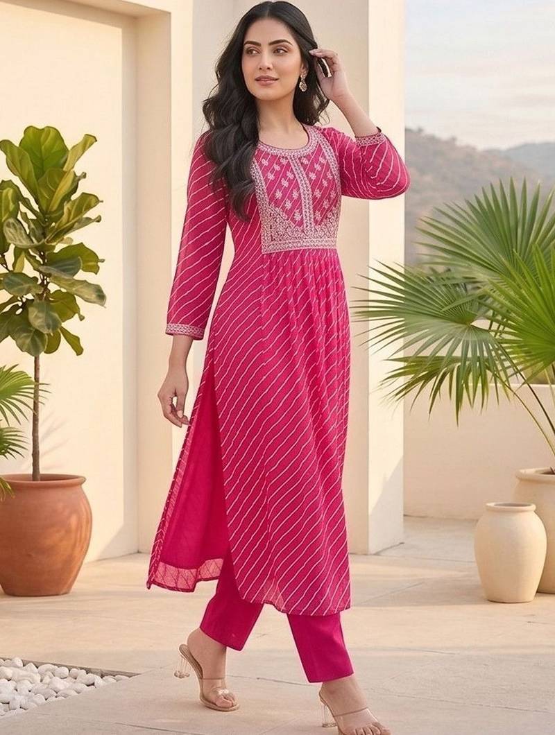 Women Printed Regular Thread Work Kurta with Trousers & With Dupatta