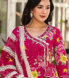 Floral Printed Gotta Patti Pure Cotton Angrakha Kurta With Trousers & Dupatta