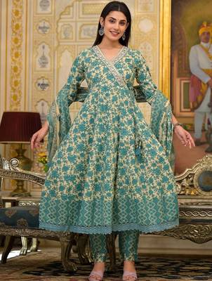 Ethnic Motifs Printed Mirror Work Pure Cotton Kurta with Trousers & Dupatta 1