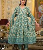 Ethnic Motifs Printed Mirror Work Pure Cotton Kurta with Trousers & Dupatta