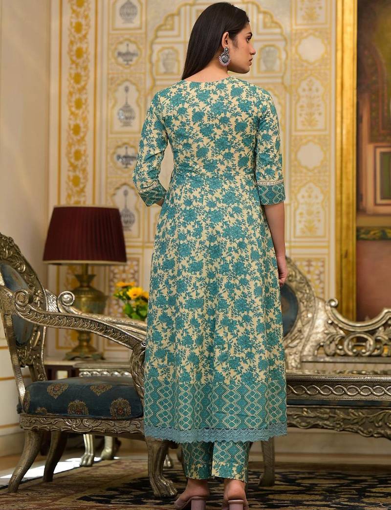 Ethnic Motifs Printed Mirror Work Pure Cotton Kurta with Trousers & Dupatta
