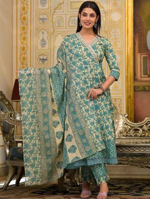 Ethnic Motifs Printed Mirror Work Pure Cotton Kurta with Trousers & Dupatta 7
