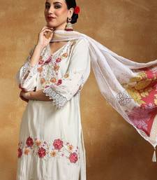 Women Floral Embroidered Regular Thread Work Pure Cotton Kurta with Trousers & With Dupatta