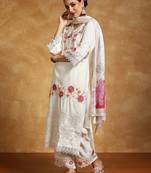 Women Floral Embroidered Regular Thread Work Pure Cotton Kurta with Trousers & With Dupatta