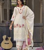 Women Floral Embroidered Regular Thread Work Pure Cotton Kurta with Trousers & With Dupatta