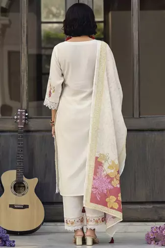 Women Floral Embroidered Regular Thread Work Pure Cotton Kurta with Trousers & With Dupatta