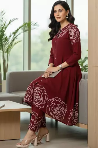 Women Floral Printed Regular Pure Cotton Kurta with Trousers