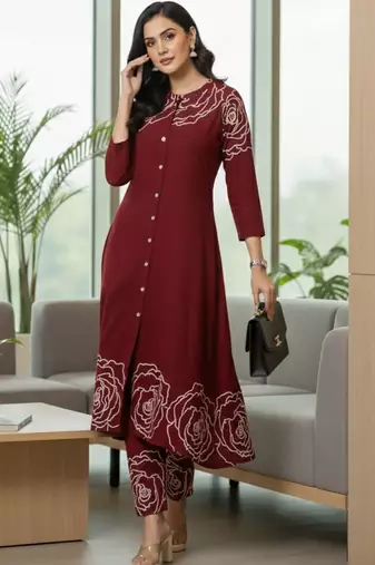 Women Floral Printed Regular Pure Cotton Kurta with Trousers