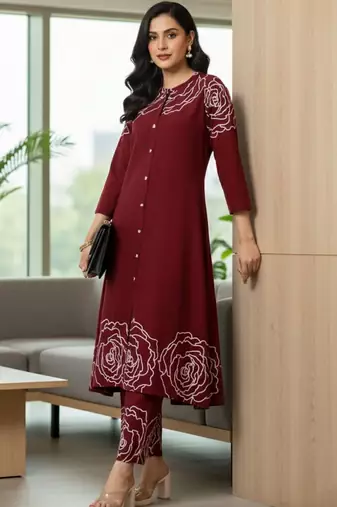 Women Floral Printed Regular Pure Cotton Kurta with Trousers