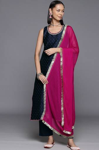 Women Self Design Kurta with Trousers & Dupatta.