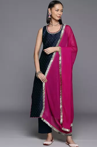 Women Self Design Kurta with Trousers & Dupatta.