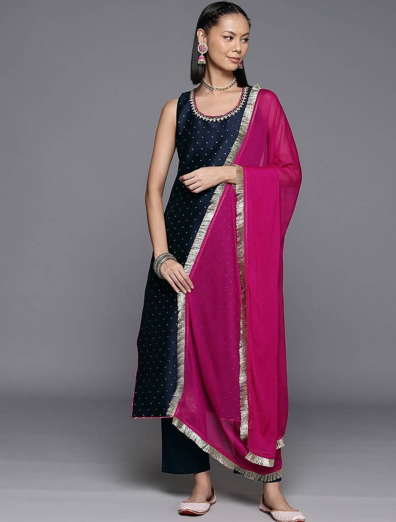 Women Self Design Kurta with Trousers & Dupatta.