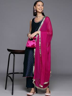 Women Self Design Kurta with Trousers & Dupatta. 8