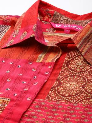 Women Printed Shirt Collar Straight Kurta With Trousers 3