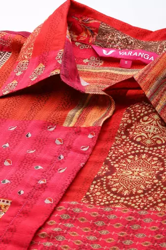 Women Printed Shirt Collar Straight Kurta With Trousers