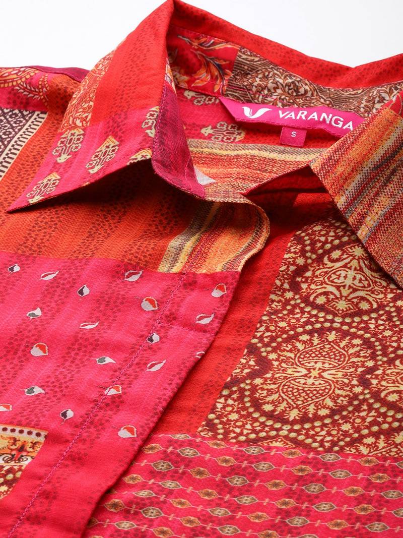Women Printed Shirt Collar Straight Kurta With Trousers