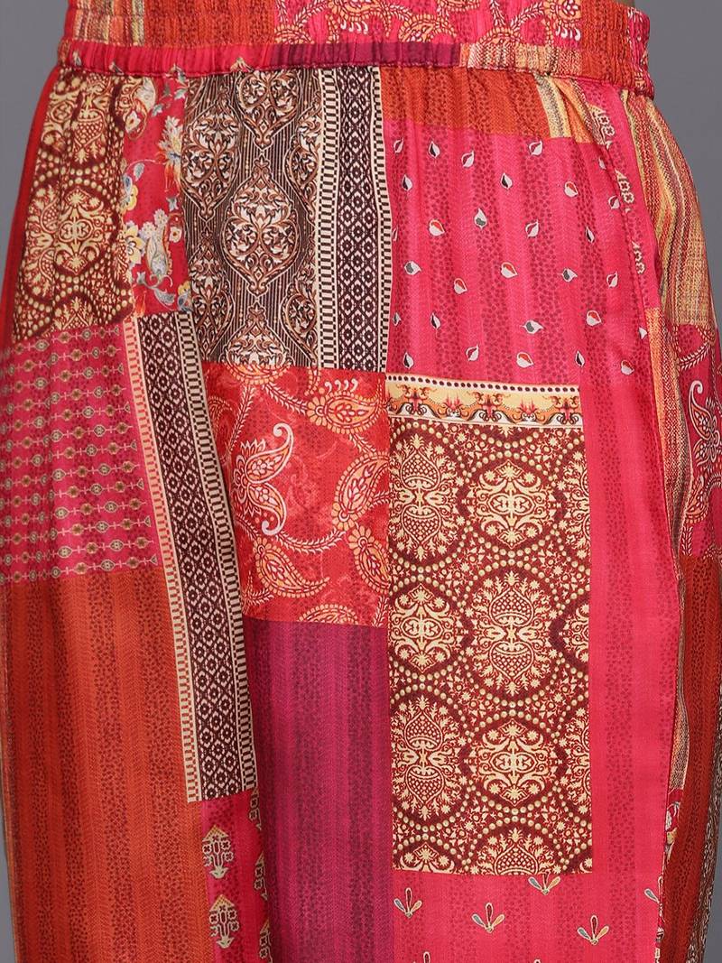 Women Printed Shirt Collar Straight Kurta With Trousers