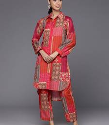 Women Printed Shirt Collar Straight Kurta With Trousers