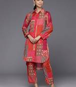 Women Printed Shirt Collar Straight Kurta With Trousers