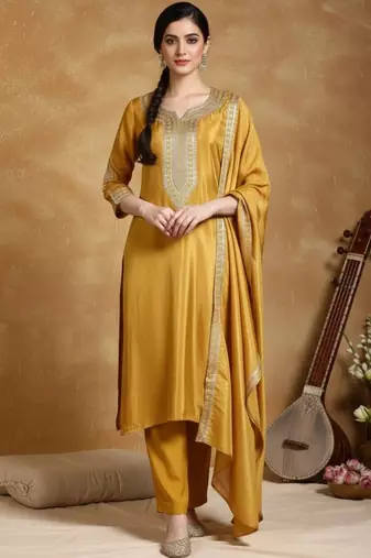 Women Ethnic Motifs Embroidered Regular Thread Work Kurta with Trousers & With Dupatta
