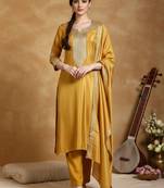 Women Ethnic Motifs Embroidered Regular Thread Work Kurta with Trousers & With Dupatta