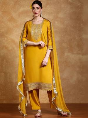 Women Ethnic Motifs Embroidered Regular Thread Work Kurta with Trousers & With Dupatta 3