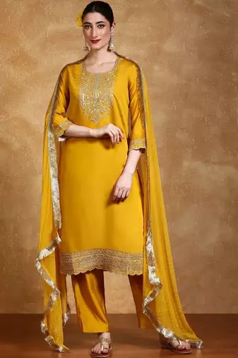 Women Ethnic Motifs Embroidered Regular Thread Work Kurta with Trousers & With Dupatta