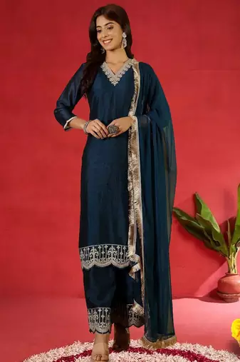 Women Ethnic Motifs Embroidered Kurta with Palazzo