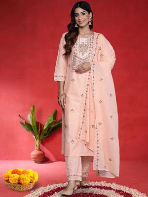 Women Embroidered Regular Thread Work Pure Cotton Kurta with Trousers & Dupatta 2