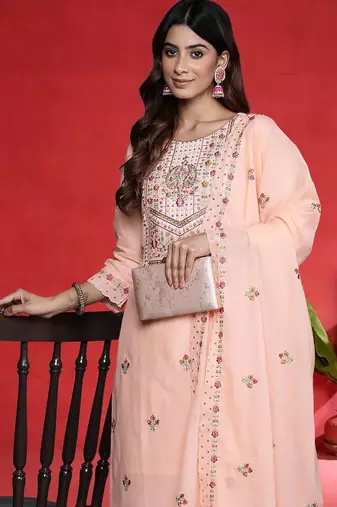 Women Embroidered Regular Thread Work Pure Cotton Kurta with Trousers & Dupatta
